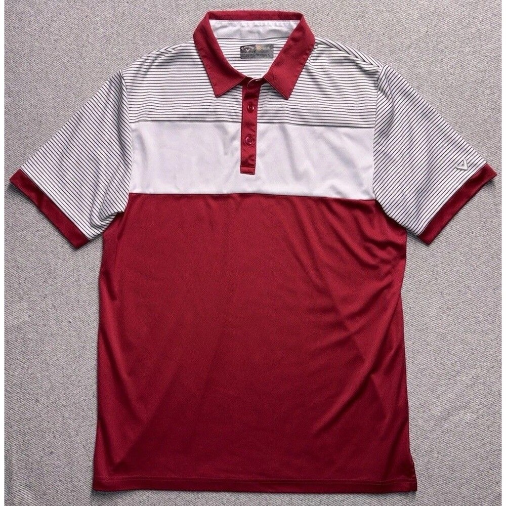 Callaway Men’s Opti-Dri Golf Polo Shirt- Pink & White Stripe Color Block Size L